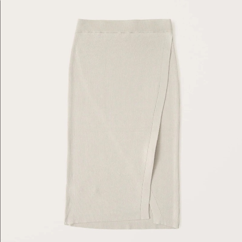 Abercrombie & Fitch Ribbed Wrap Midi Skirt in Light Beige